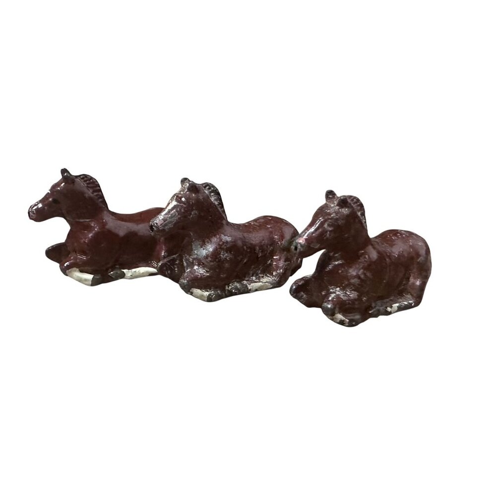 Vintage Lead Figures 3 Horses Laying Down 1950s Vintage Lead Toys .75" Tall